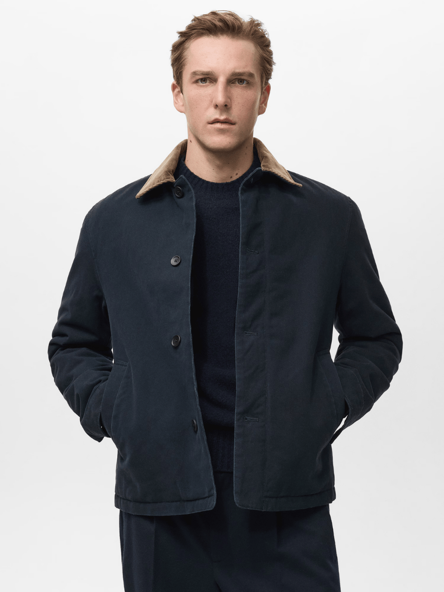 Quilted Jacket with Corduroy Collar
